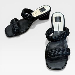 Dolce Vita Black Braided Double-Strap Block Heel Mules